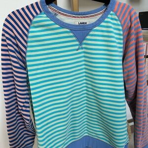 Lands' End Striped Sweatshirt in Blue, Aqua & Coral